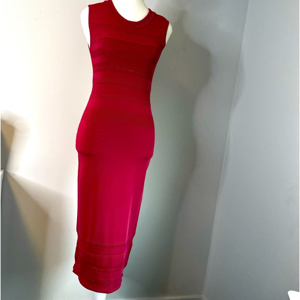 Rose Pink long fitted sleeveless dress below knee length